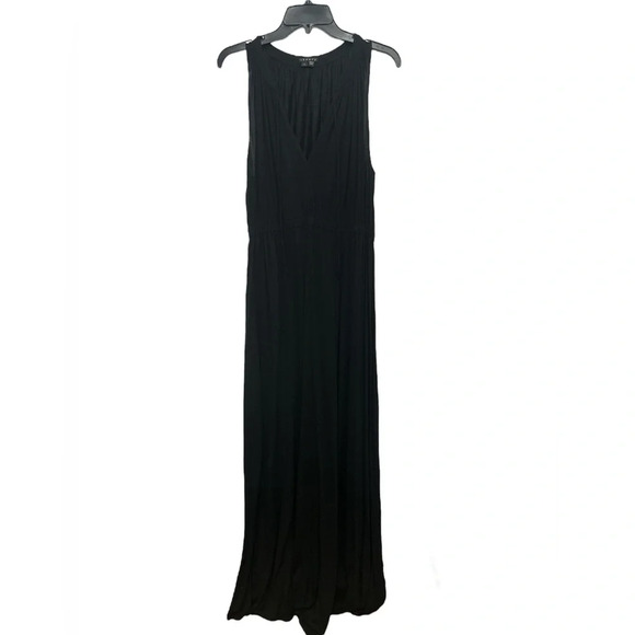 Theory Annemarie Dress Size Large Black V Neck Elastic Waist Sleeveless Maxi - Picture 1 of 5